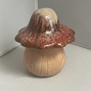 Vintage‎ Drip Glaze Ceramic Mushroom Brown Toadstool Fairy Garden Fantasy 4 Inch